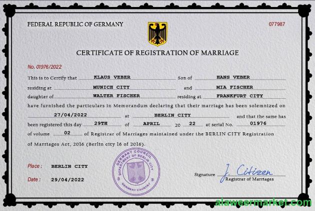 Germany marriage certificate PSD template